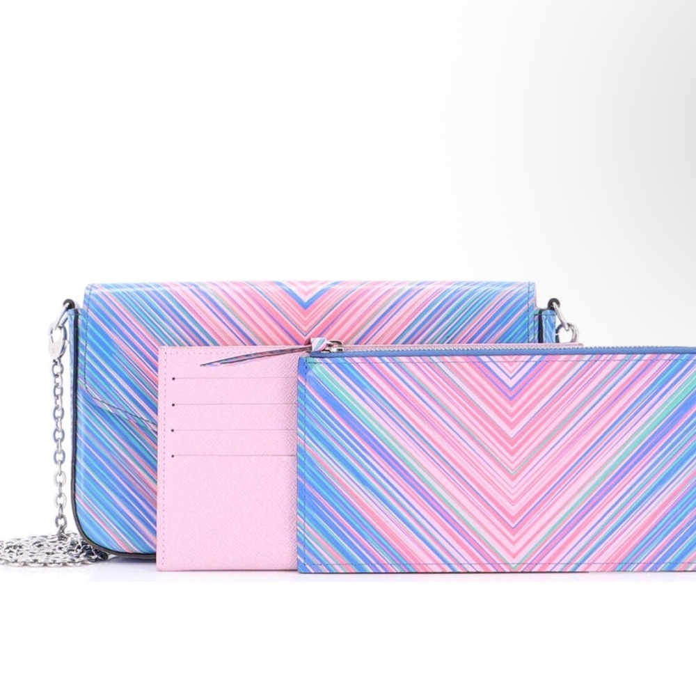 Louis Vuitton Felicie Pochette Tropical Epi Leather Blue Pink Stripes 4 pc